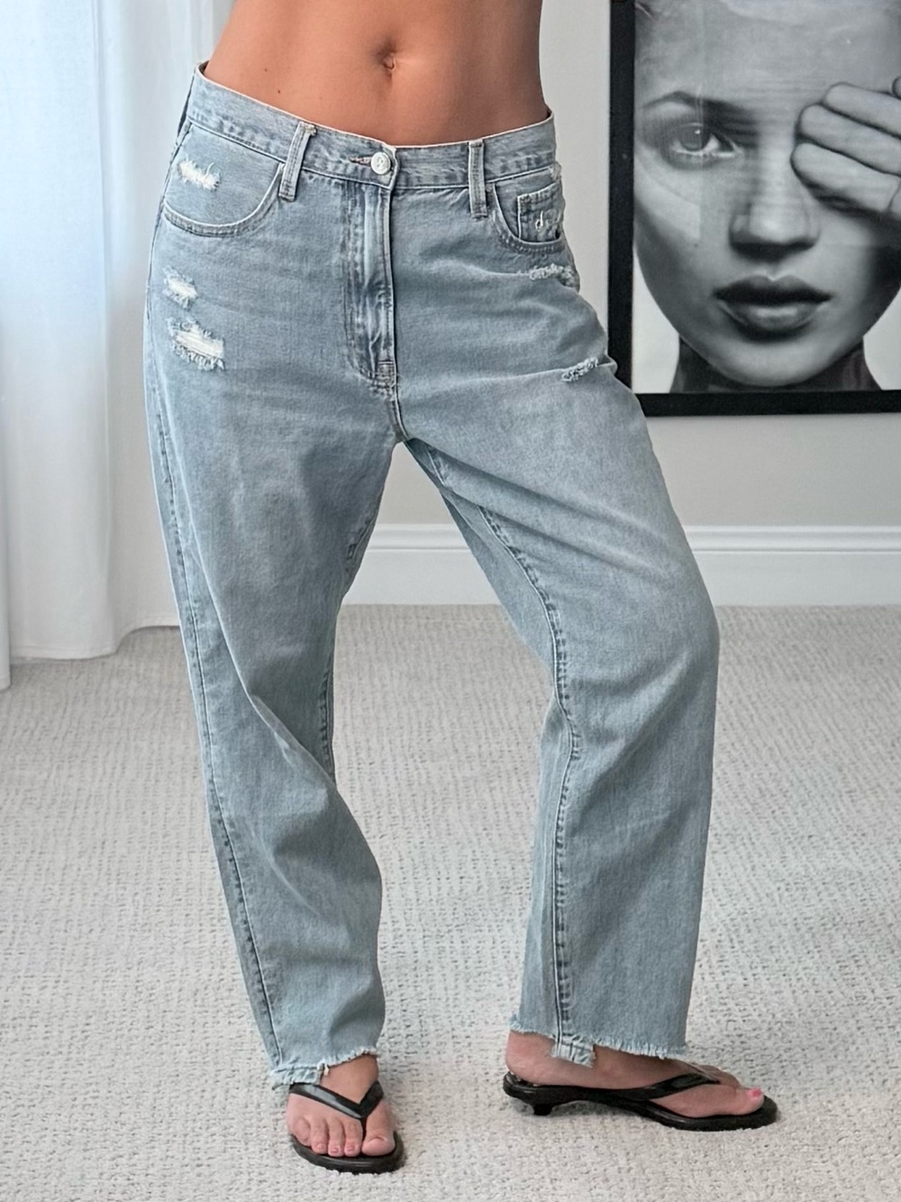 Insane gene Light Wash Boyfriend Jeans for Women - Baggy Leg